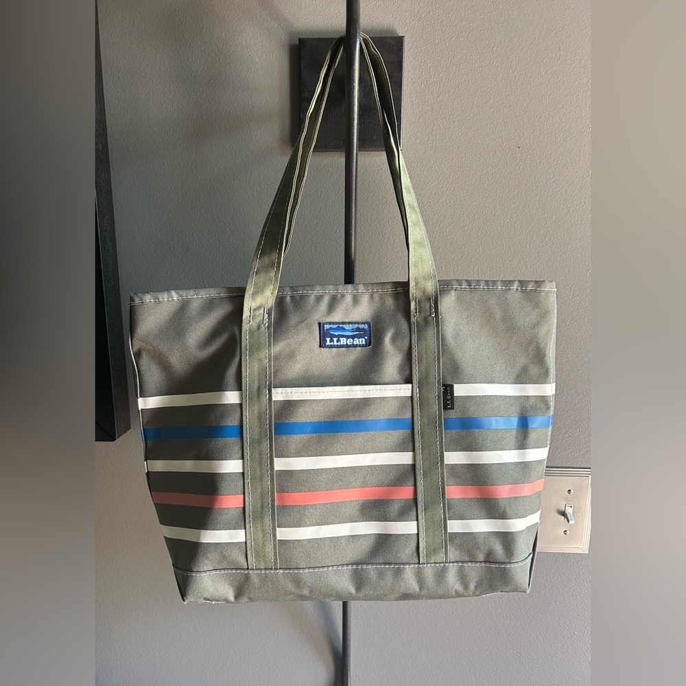 LL Bean Everyday Lightweight Striped Tote New NWOT Army Green Olive